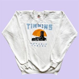 Vintage 90s Fruit of the Loom Timmins Ontario Graphic Crewneck White XL